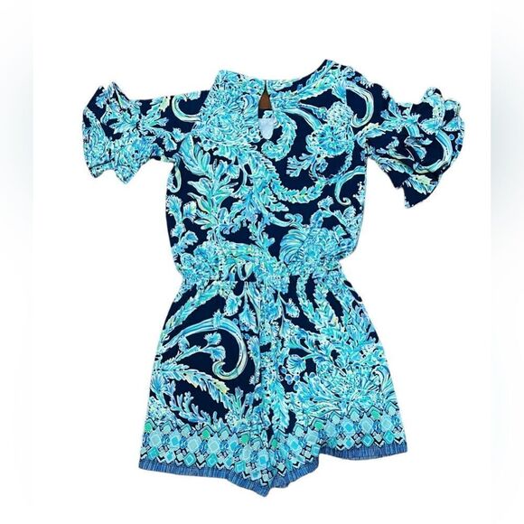 Lilly Pulitzer Lula Romper High Tide Navy Scuba Doo Engineered Romper Sz XS EUC - Picture 4 of 4